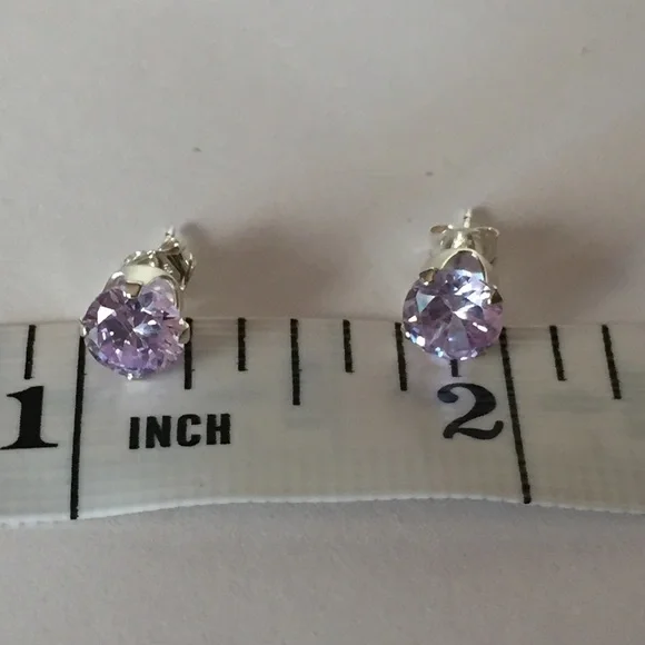 Sterling Silver Lavander Stud CZ Earrings - Picture 2 of 4